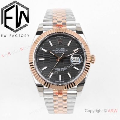 Superclone Rolex Datejust II Watch in Gray Fluted motif 18K Rose Gold Jubilee Strap